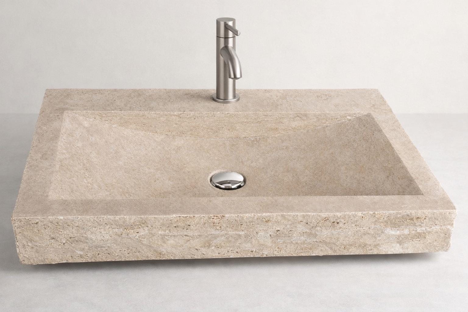 Hand-Carved Travertine Sink – Natural Stone Modern Bathroom Vanity Washbasin