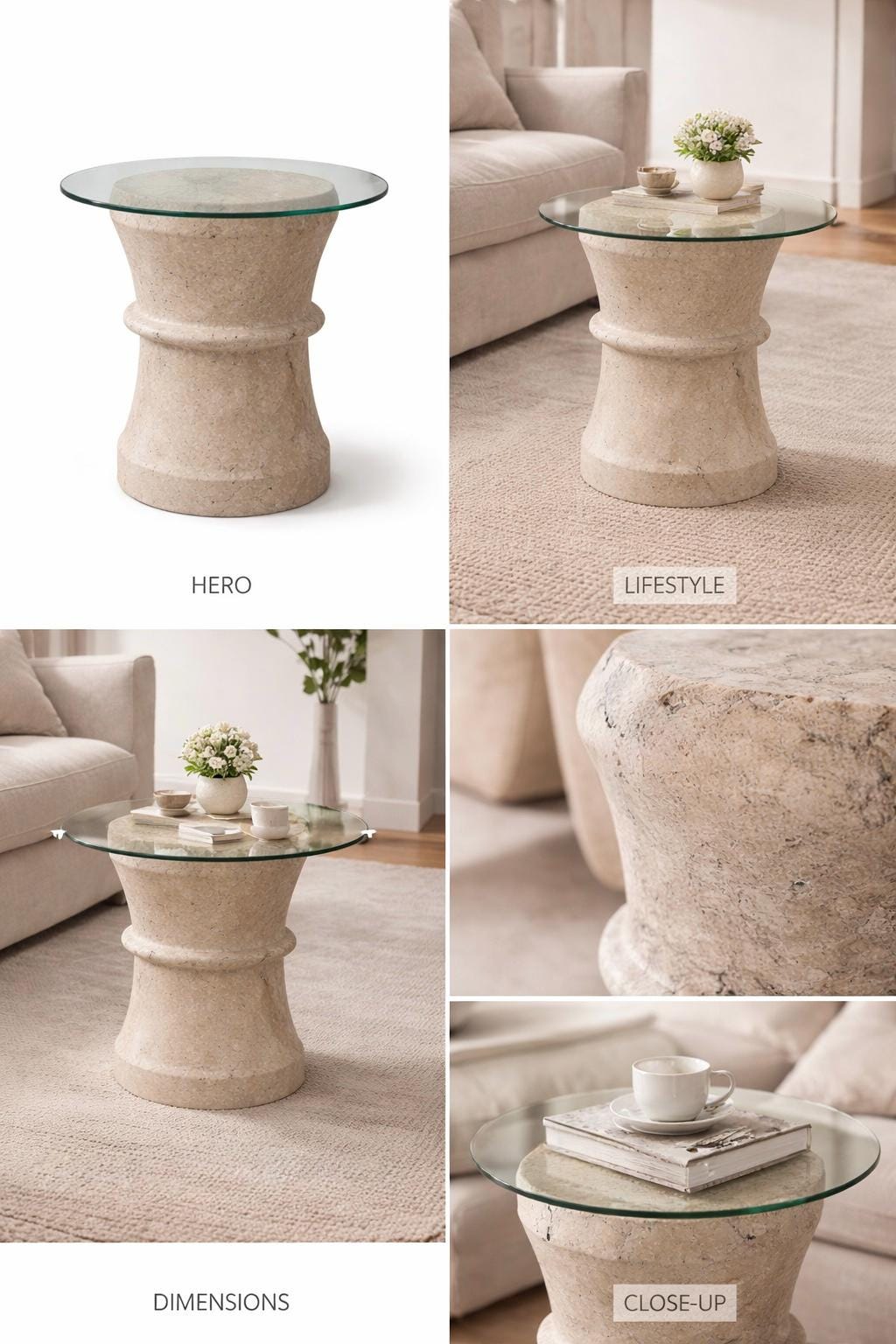 Travertine Pedestal Base, Natural Stone Side Table Stand, Handmade Stool