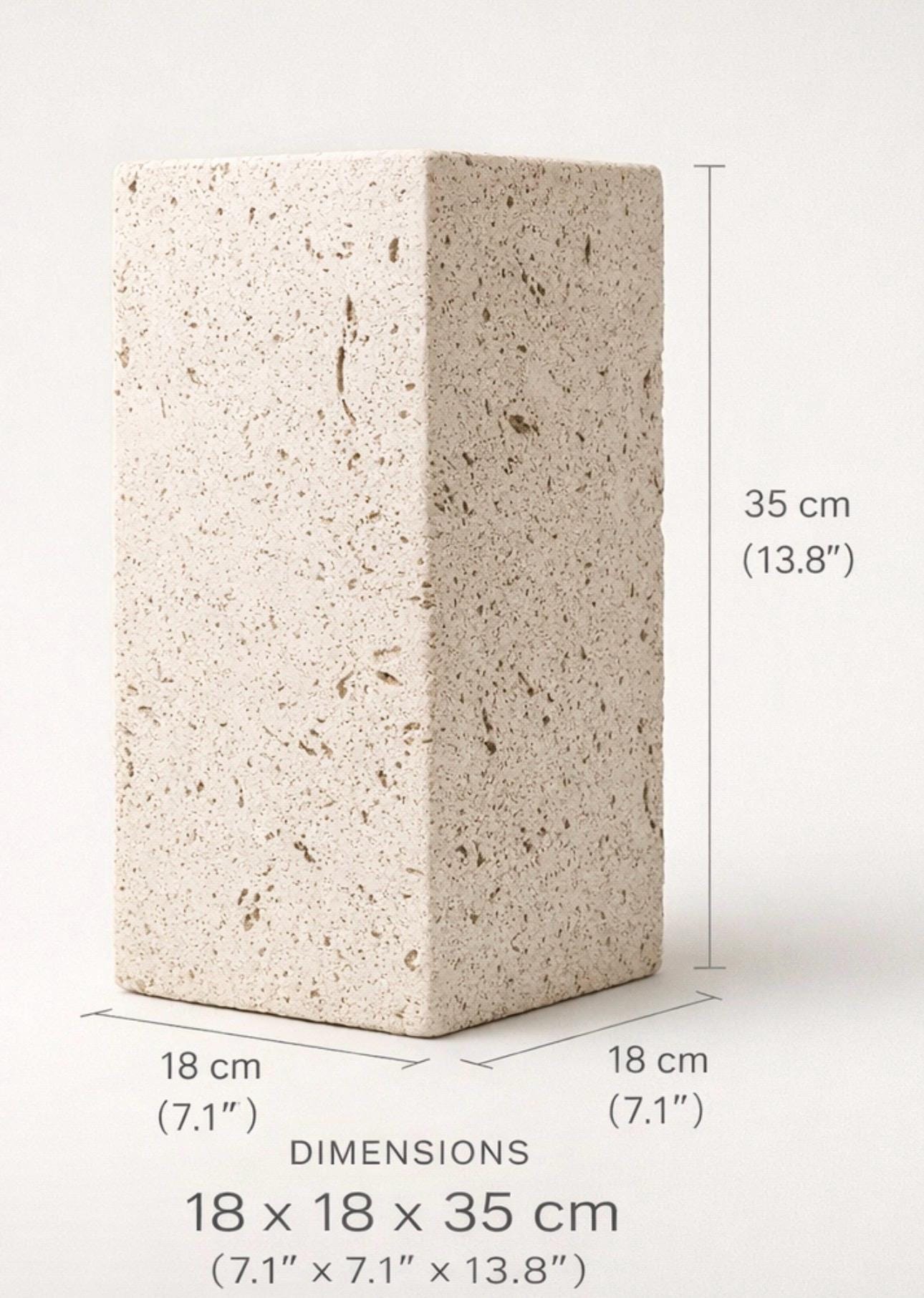 Travertine Pedestal Stand, Natural Beige Stone Decor Block, Organic Modern Styling Piece
