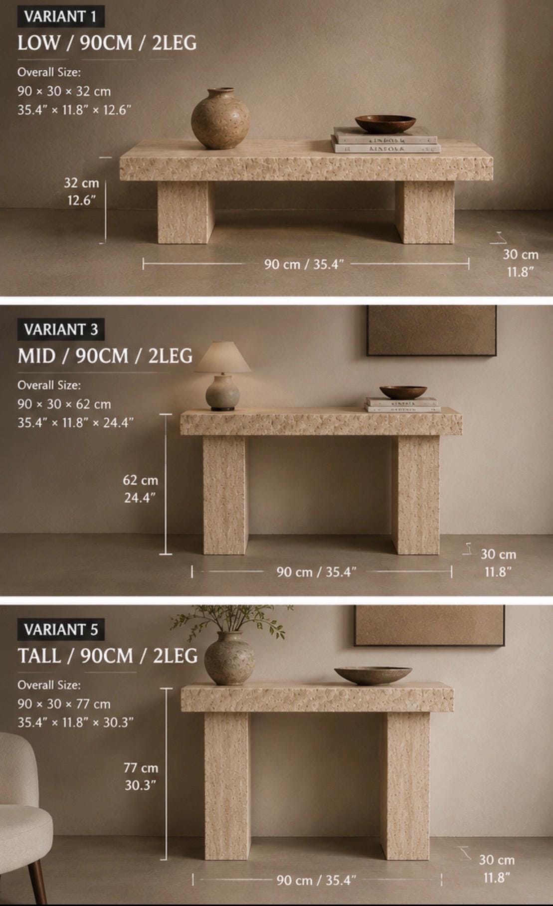 Travertine TV Stand, Minimalist Wabi Sabi Media Console, Natural Stone Furniture