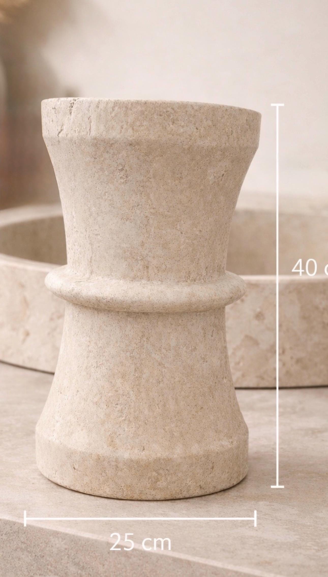 Travertine Pedestal Base, Natural Stone Side Table Stand, Handmade Stool