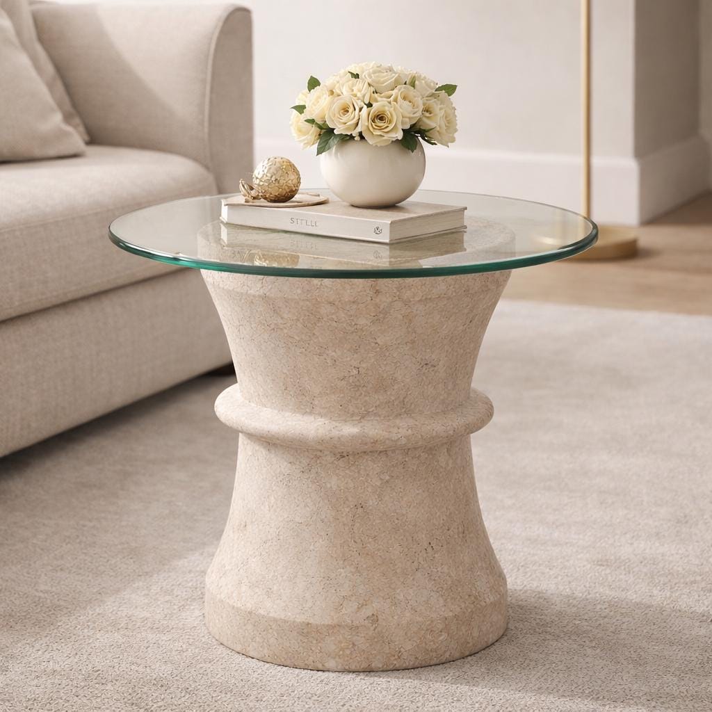 Travertine Pedestal Base, Natural Stone Side Table Stand, Handmade Stool