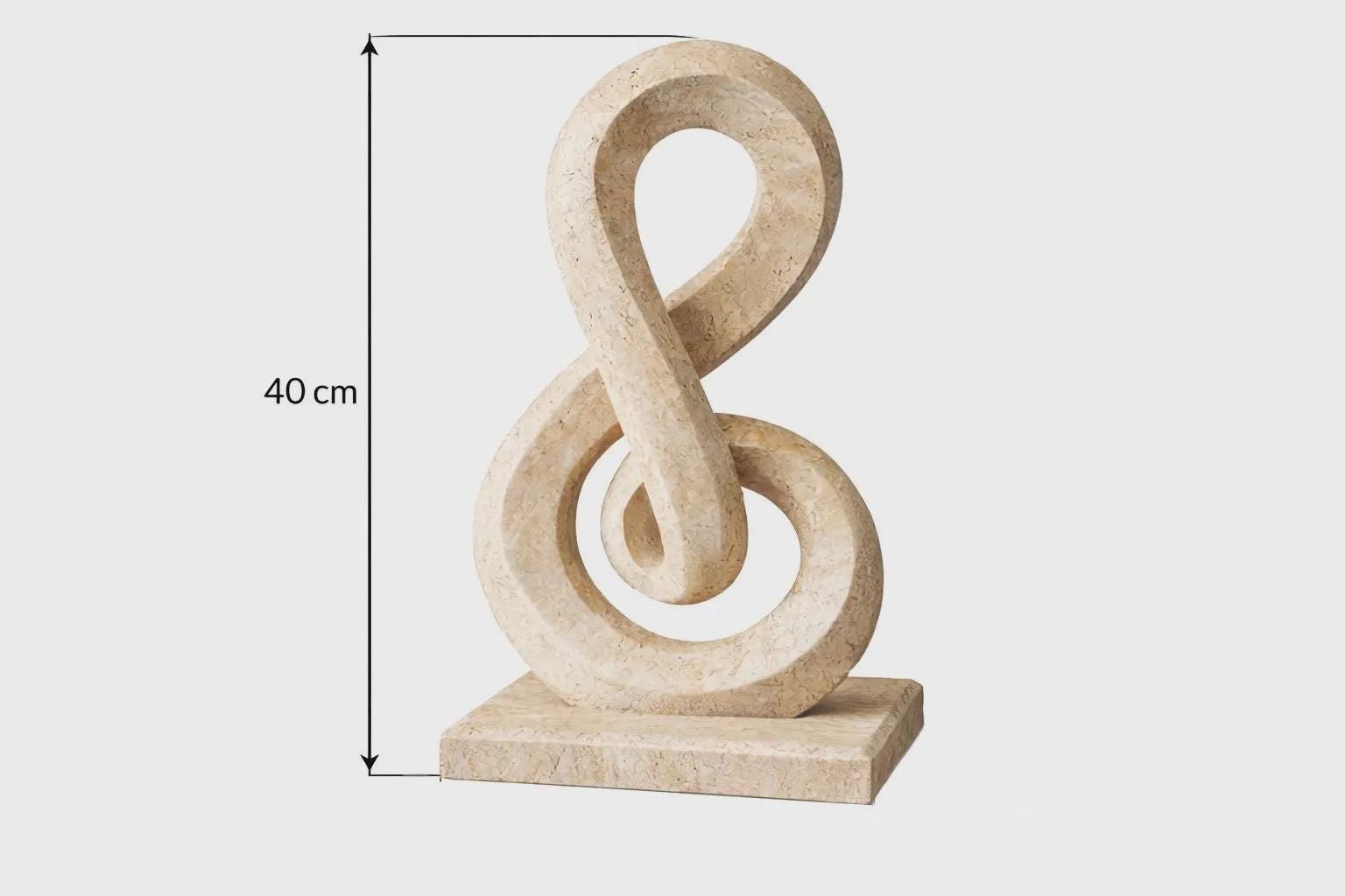 Hand-Carved Travertine Infinity Sculpture – Natural Beige Marble Home Accent
