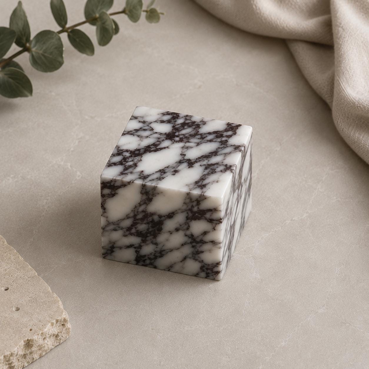 Breccia Marble Cube Decor, Handmade Stone Styling