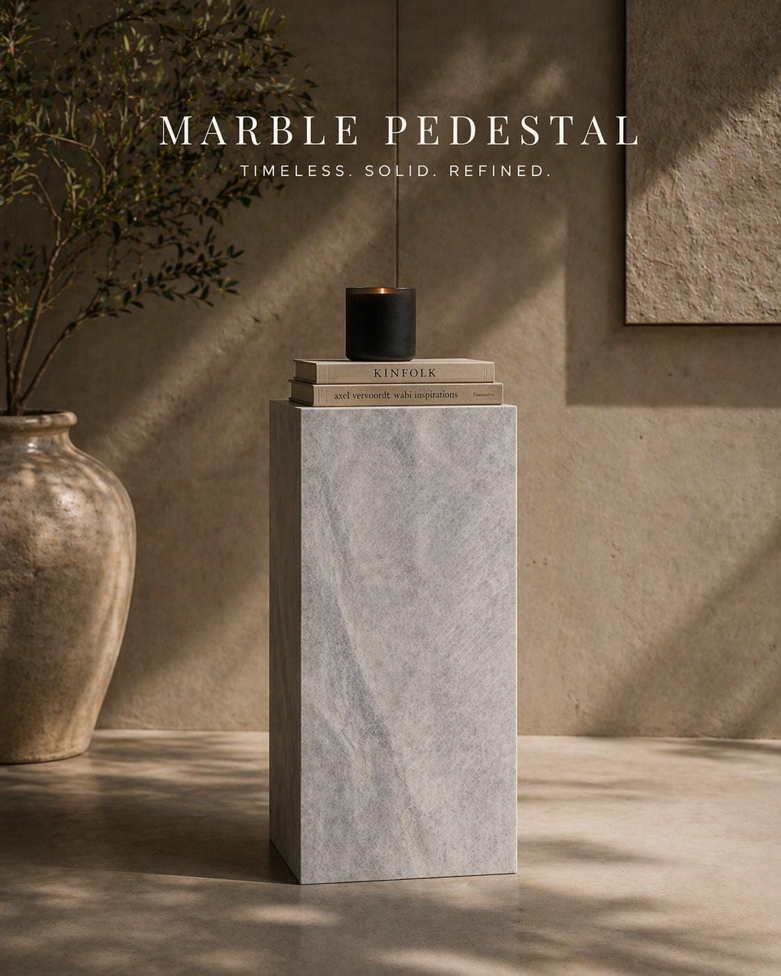 Solid Marble Pedestal, Minimalist Sculpture Display Stand (18x18x35 cm)