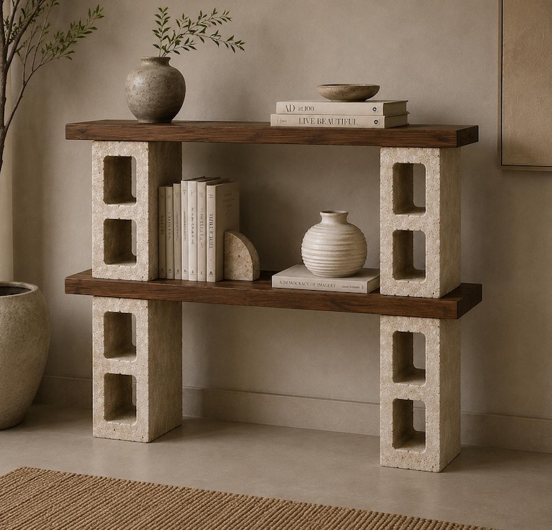 Travertine Hollow Block | Modular Stone Furniture Block | Shelf Support | Architectural Building Block