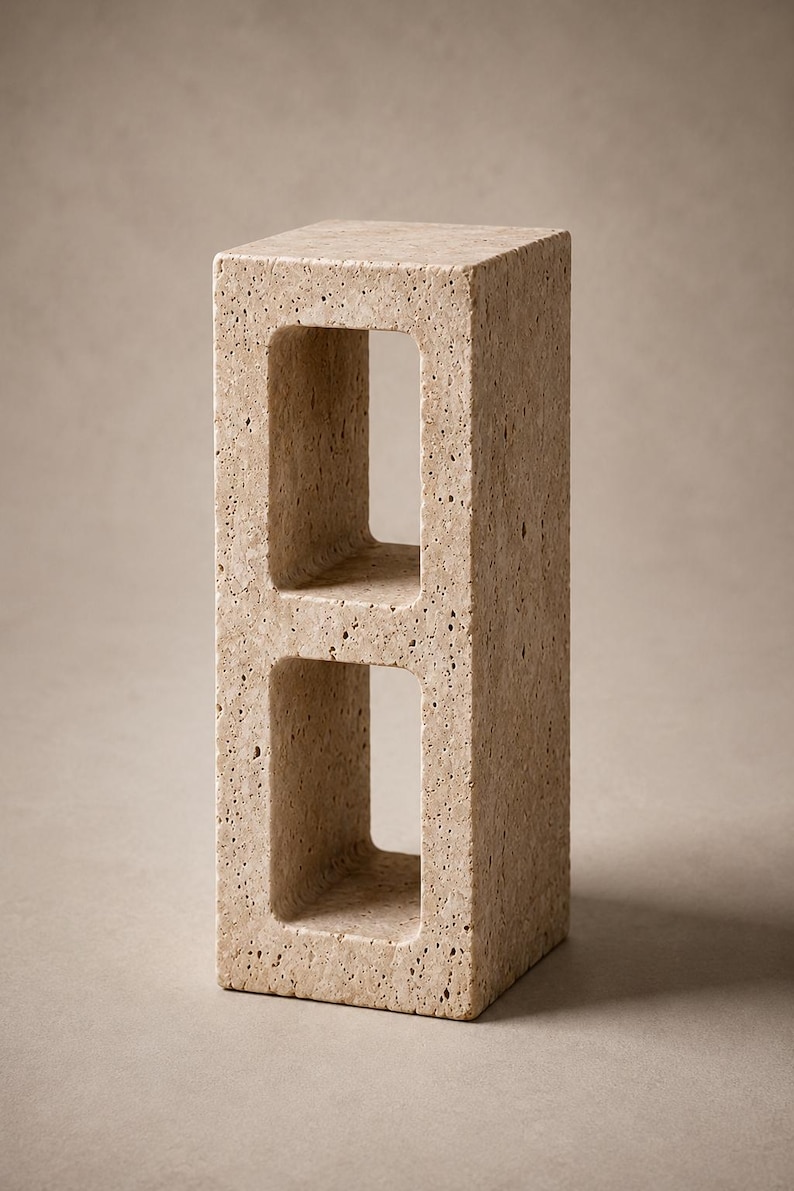 Travertine Hollow Block | Modular Stone Furniture Block | Shelf Support | Architectural Building Block