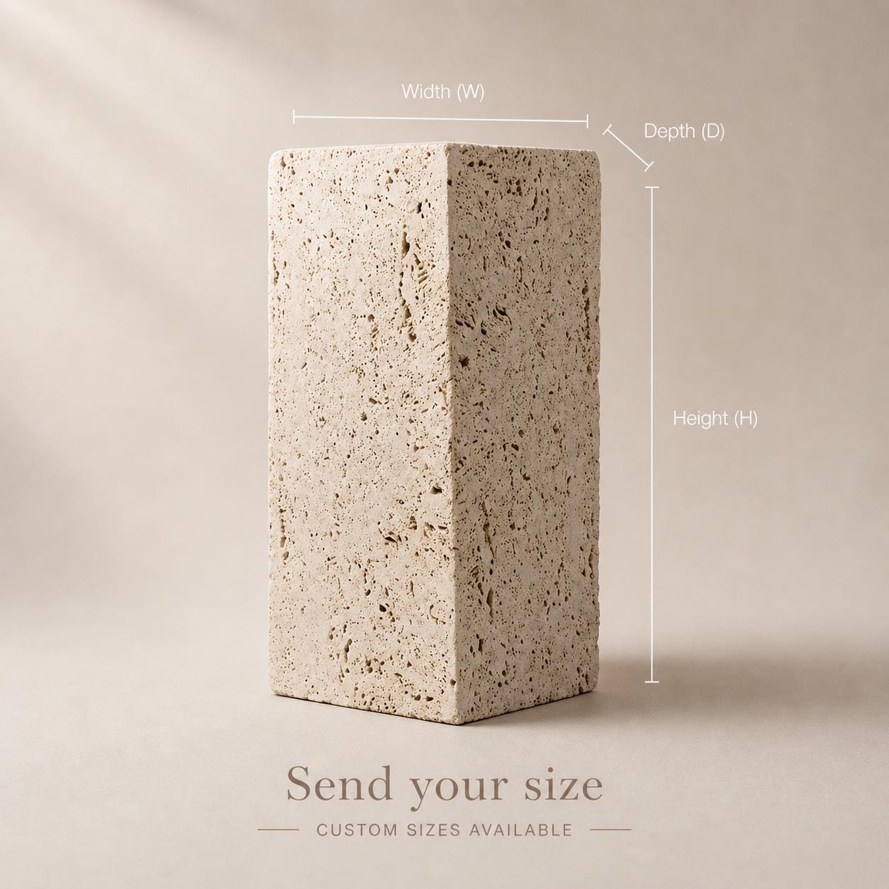 Travertine Pedestal Stand, Natural Beige Stone Decor Block, Organic Modern Styling Piece