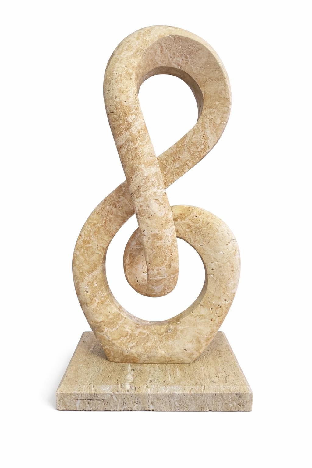Hand-Carved Travertine Infinity Sculpture – Natural Beige Marble Home Accent