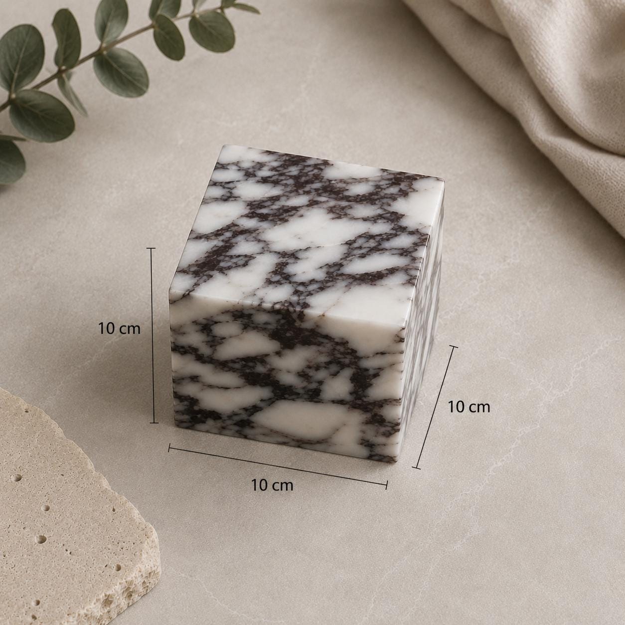 Breccia Marble Cube Decor, Handmade Stone Styling