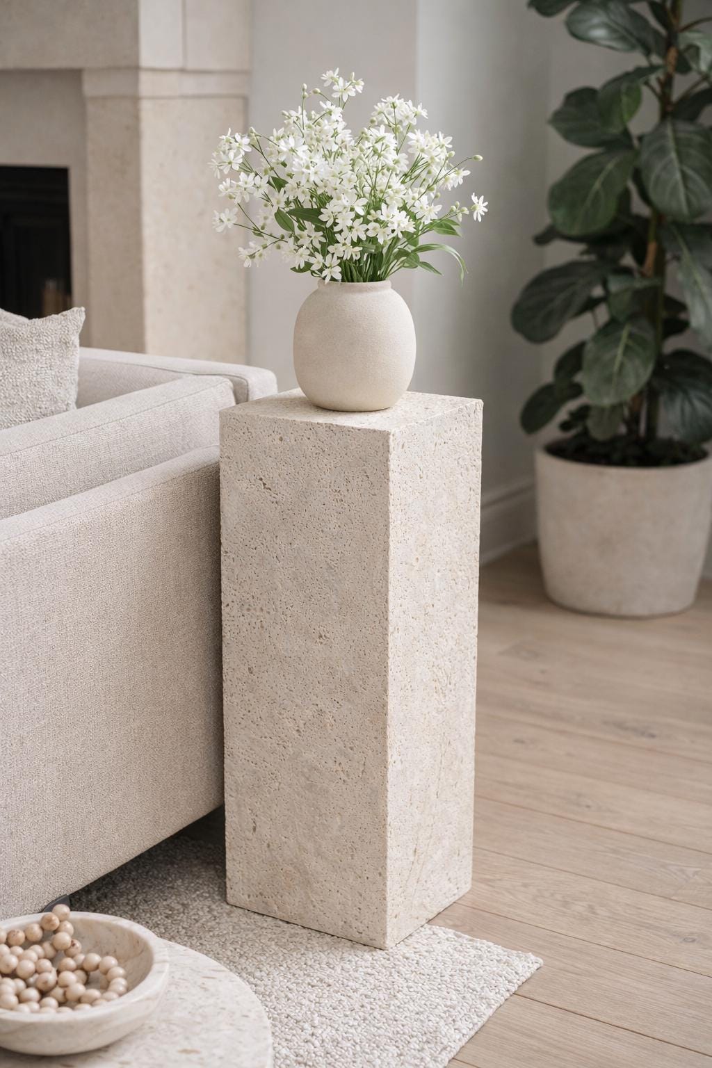Natural Travertine Pedestal 50cm, Stone Display Column, Minimalist Home Decor