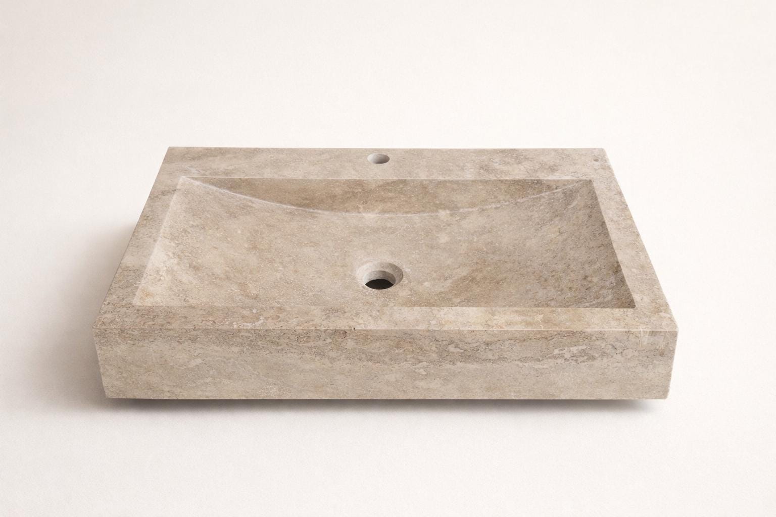Handmade Travertine Stone Vessel Sink – Natural Beige Marble Vanity Wash Basin