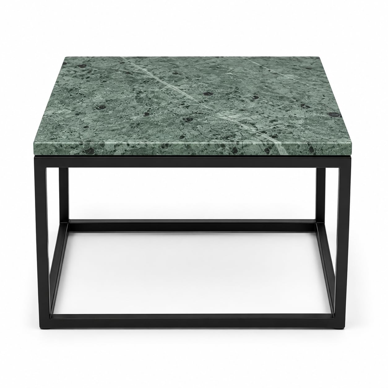 Square Afyon White marble coffee table with black steel frame, 60 cm