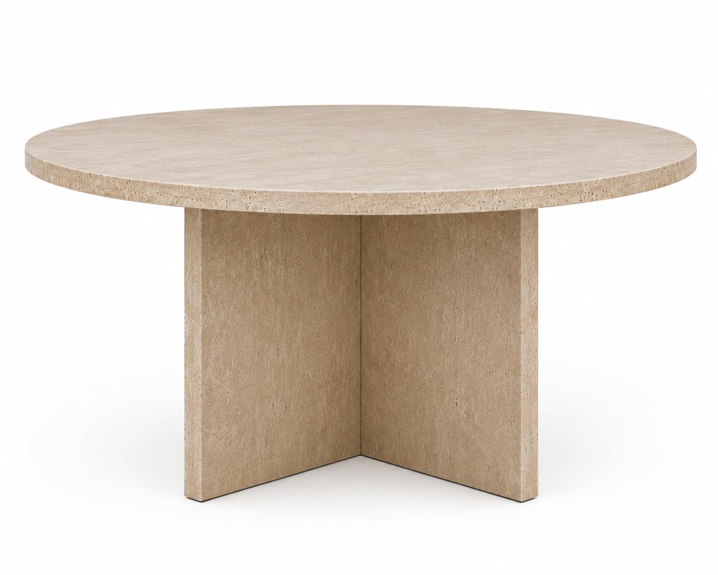Round travertine coffee table with interlocking stone base