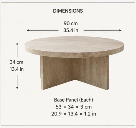 Round travertine coffee table with interlocking stone base