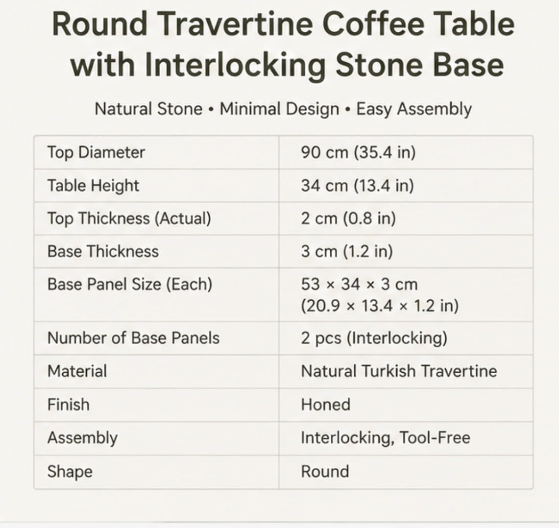 Round travertine coffee table with interlocking stone base