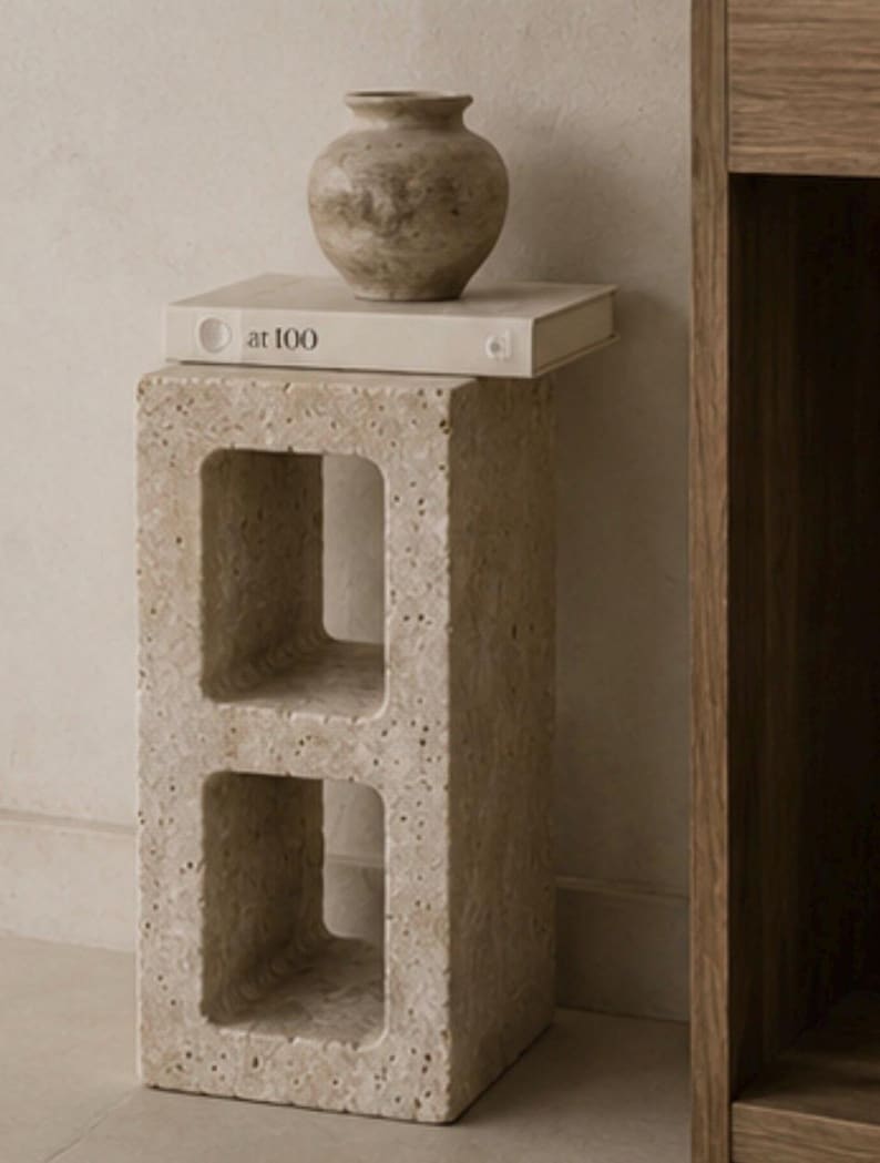 Travertine Hollow Block | Modular Stone Furniture Block | Shelf Support | Architectural Building Block