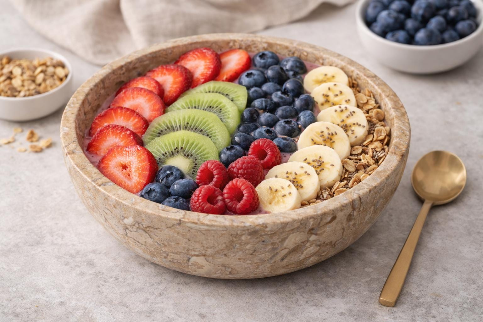 Natural Travertine Stone Bowl: Smoothie, Fruit, Decorative Kitchenware (15cm Diameter)