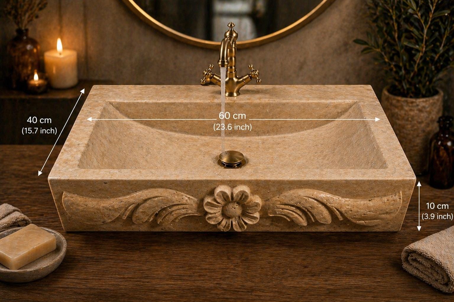 Hand Carved Travertine Sink, Natural Stone Bathroom Vanity Basin, Rustic Decor
