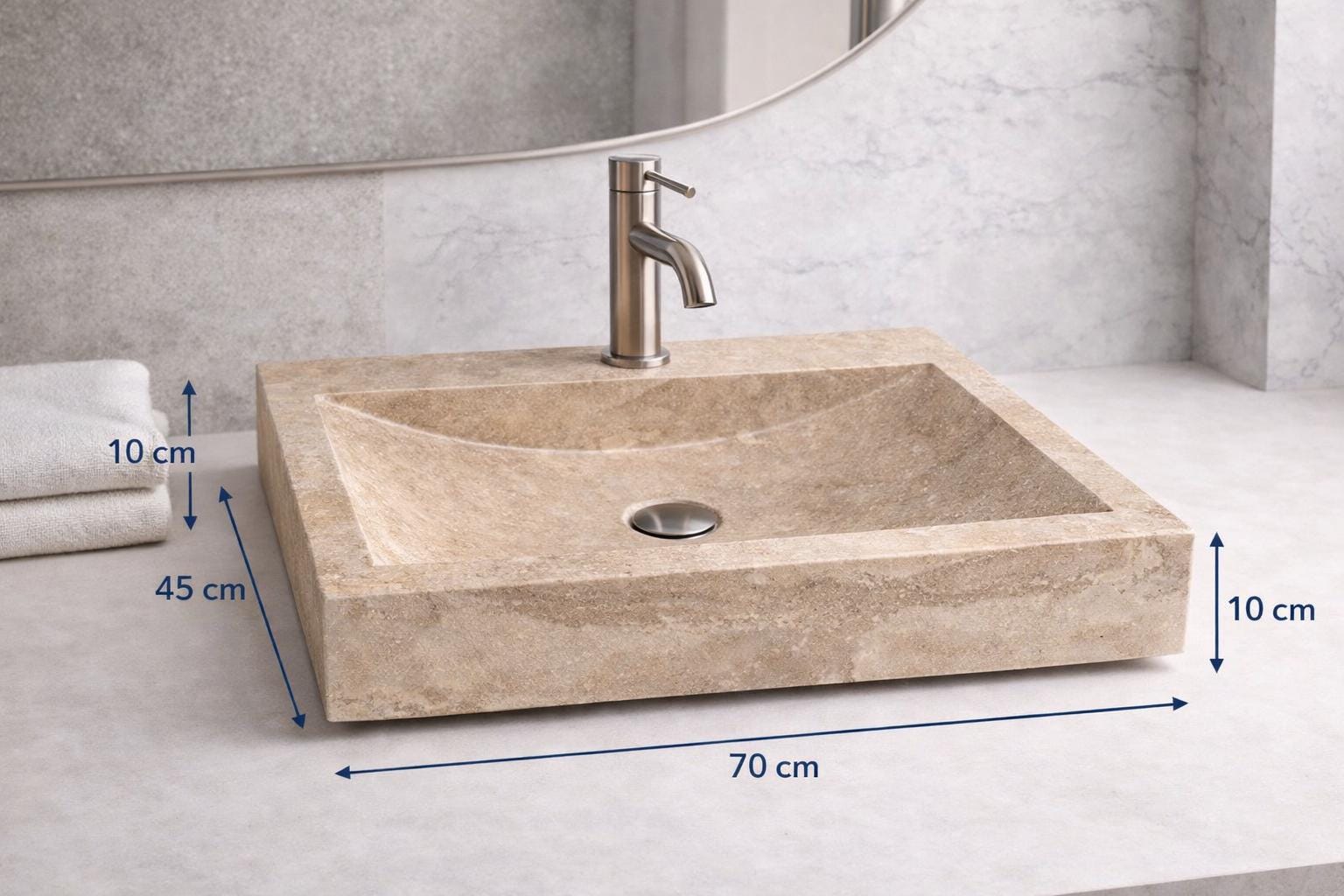 Handmade Travertine Stone Vessel Sink – Natural Beige Marble Vanity Wash Basin