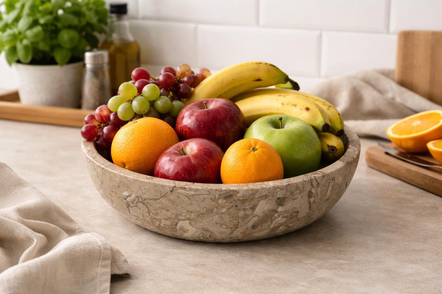 Natural Travertine Stone Bowl: Smoothie, Fruit, Decorative Kitchenware (15cm Diameter)