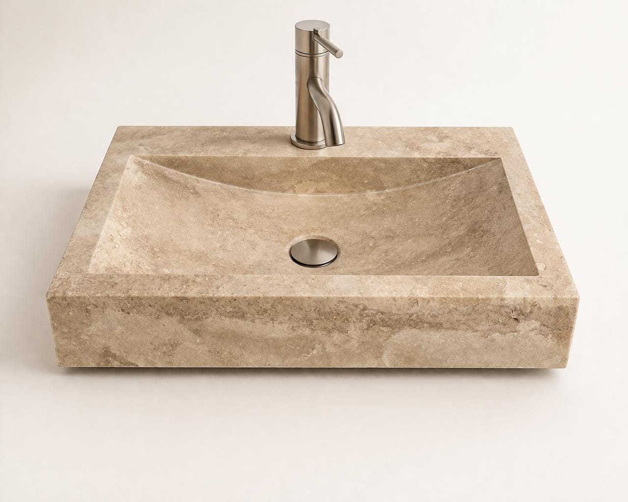 Handmade Travertine Stone Vessel Sink – Natural Beige Marble Vanity Wash Basin