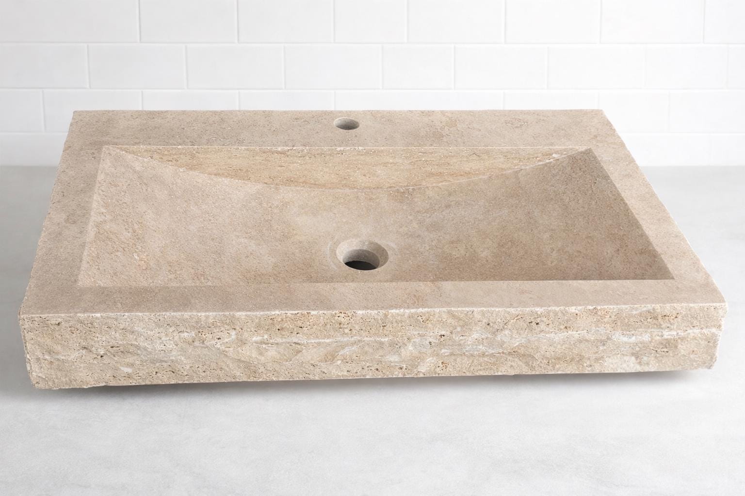 Hand-Carved Travertine Sink – Natural Stone Modern Bathroom Vanity Washbasin