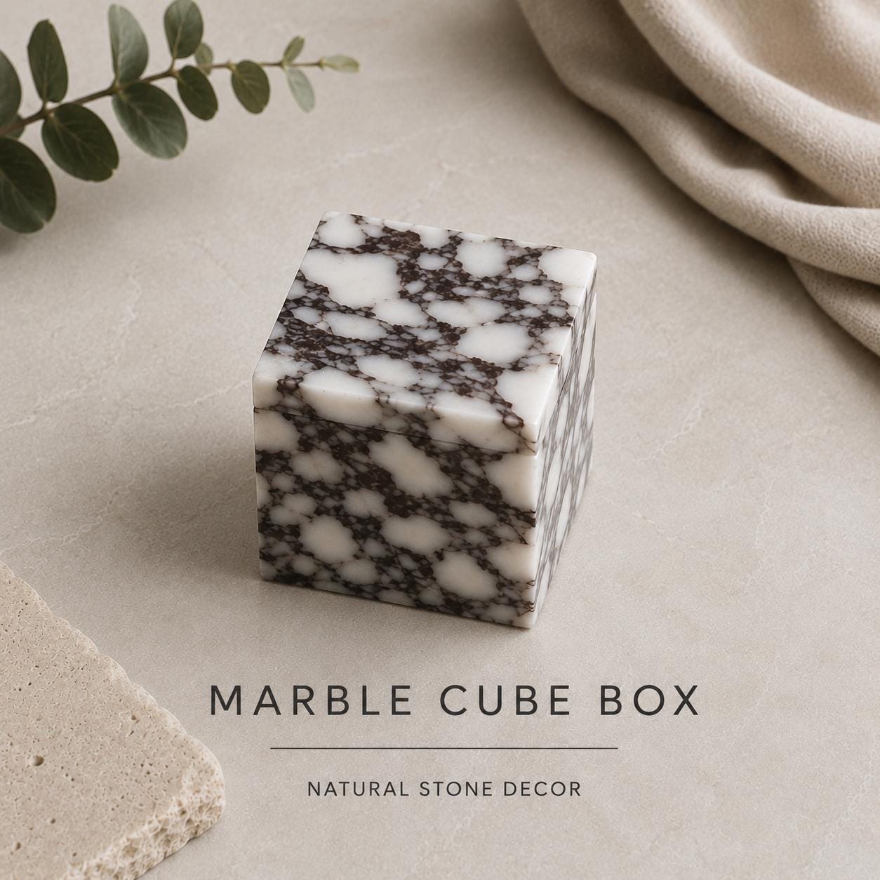 Breccia Marble Cube Decor, Handmade Stone Styling