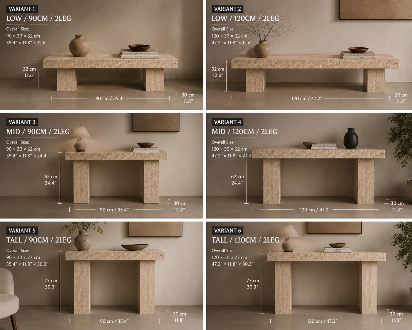 Travertine TV Stand, Minimalist Wabi Sabi Media Console, Natural Stone Furniture