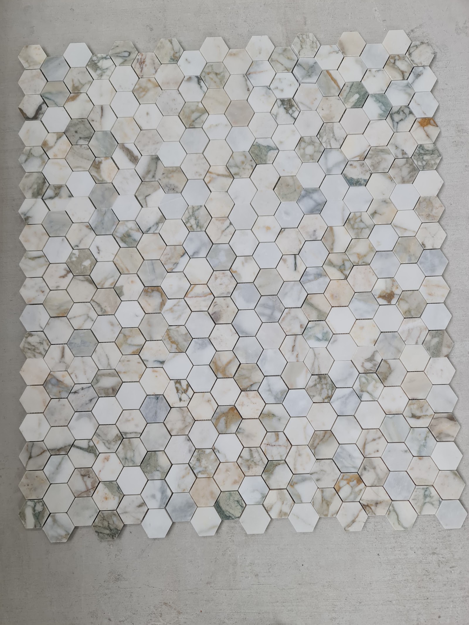 Mosaic · Hexagon natural stone mosaic — surface and veining